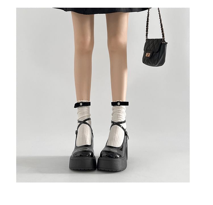 Heel Strap Platform Ankle Pumps Block