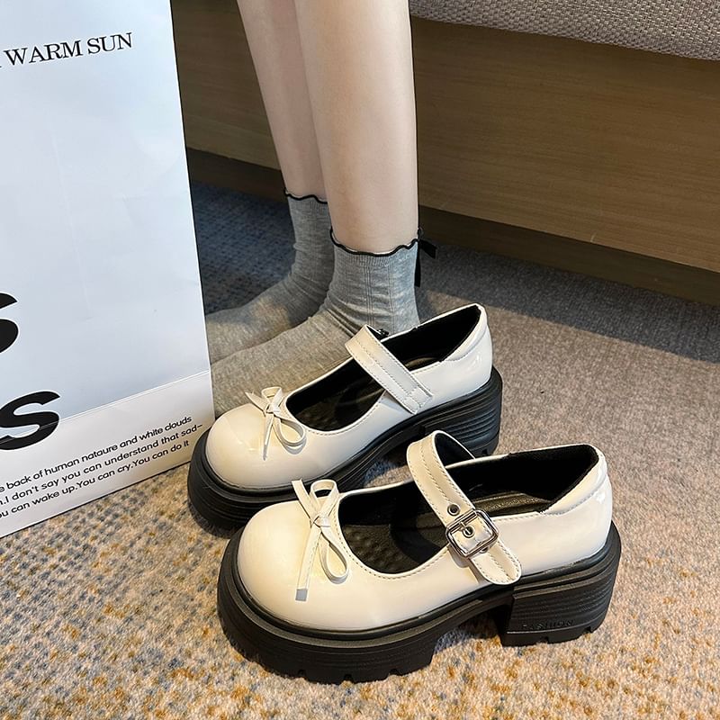 Mary Platform Shoes Bow Leather Patent
