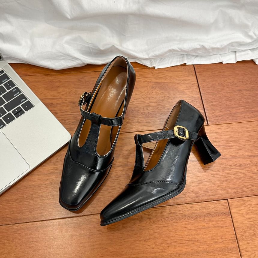 T-Strap Square Toe Cap Pumps