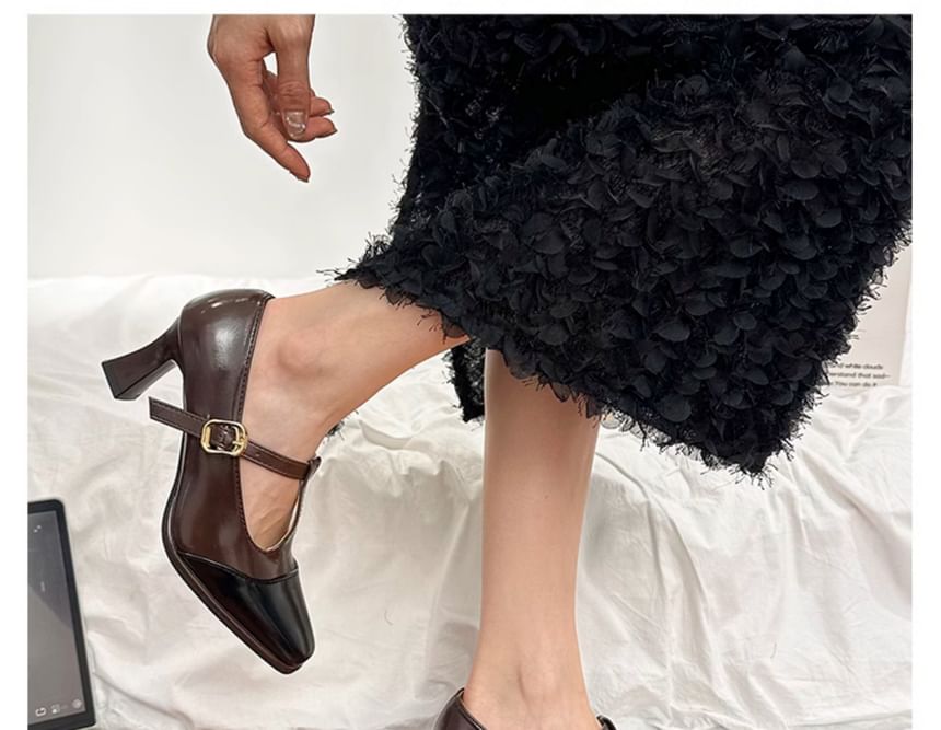 T-Strap Square Toe Cap Pumps