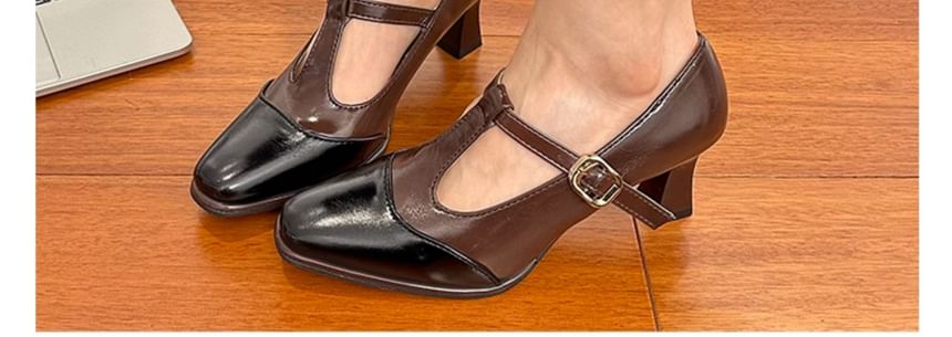 T-Strap Square Toe Cap Pumps