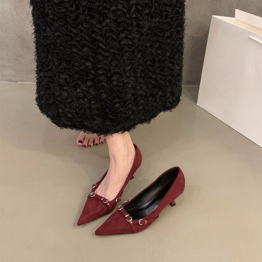 Buckled Toe Kitten Pumps Heel Pointed