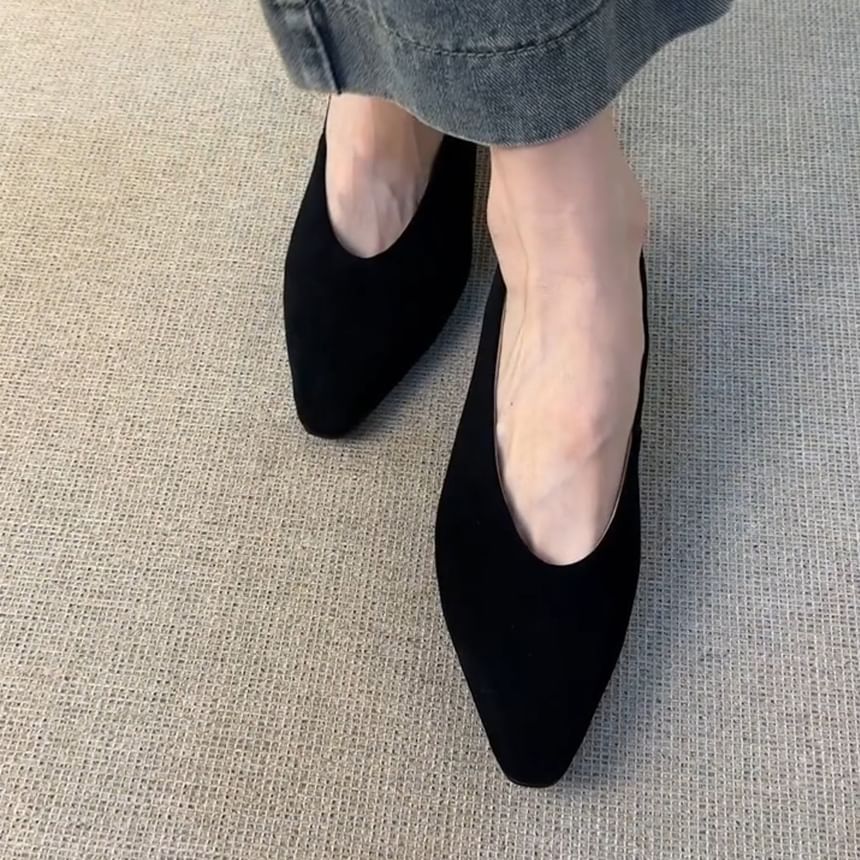 Plain Heel Chunky Faux Pumps Suede