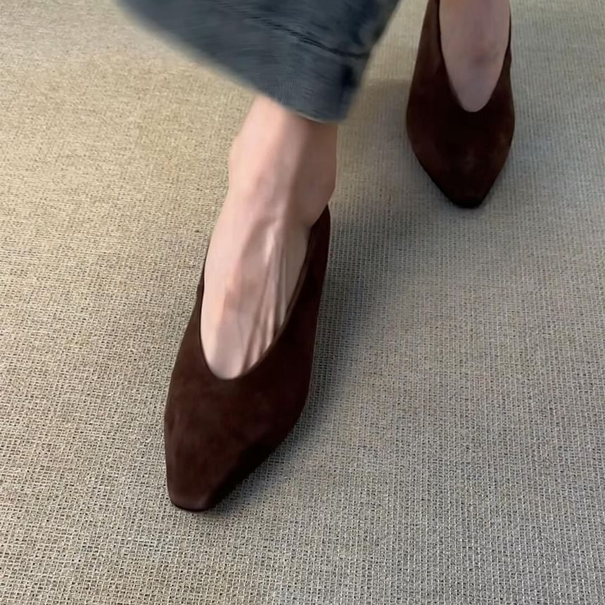Plain Heel Chunky Faux Pumps Suede