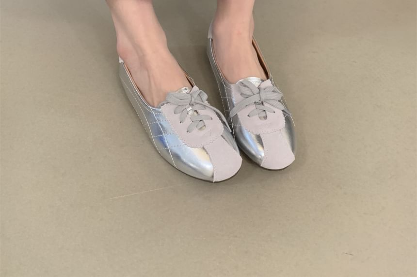 Two Tone Lace-Up Faux Leather Sneakers