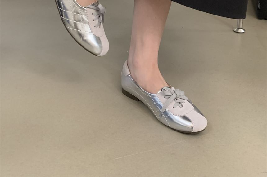 Two Tone Lace-Up Faux Leather Sneakers