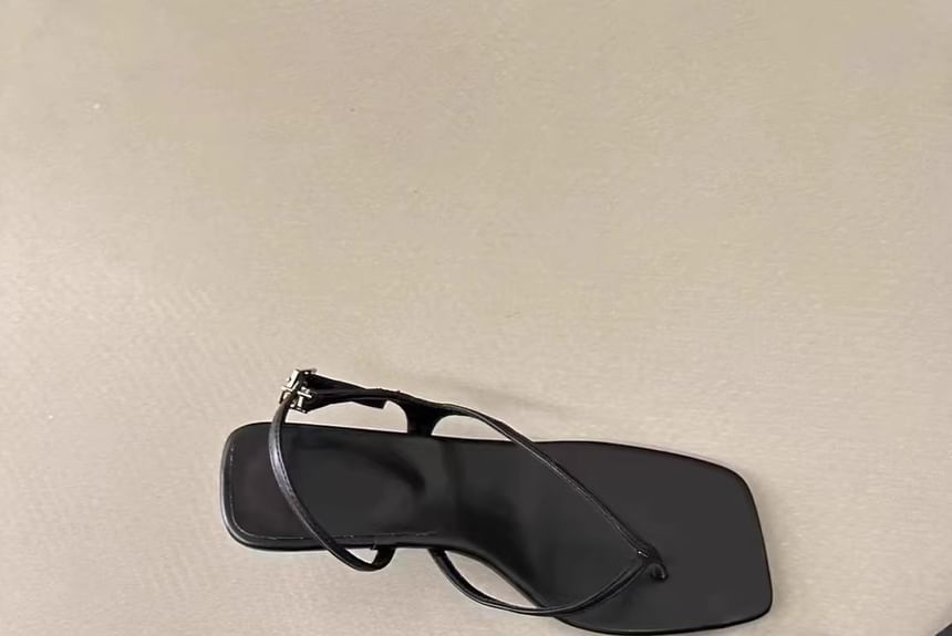 Kitten Heel Square Toe Plain Slingback Thong Sandals