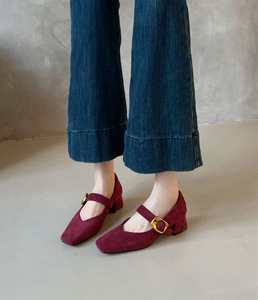 Chunky Buckled Mary Suede Pumps Jane Faux Heel