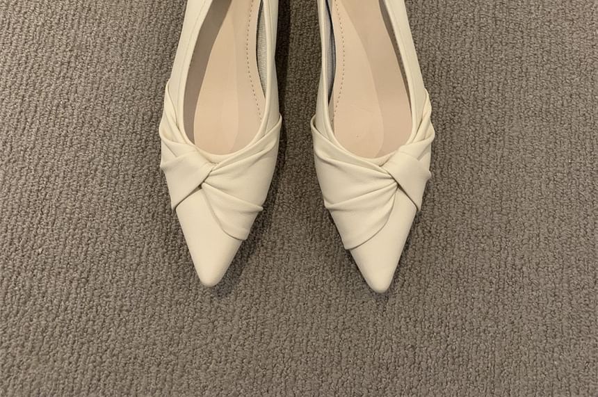 Pointed Faux Leather Plain Pumps Chunky Heel Twisted Toe