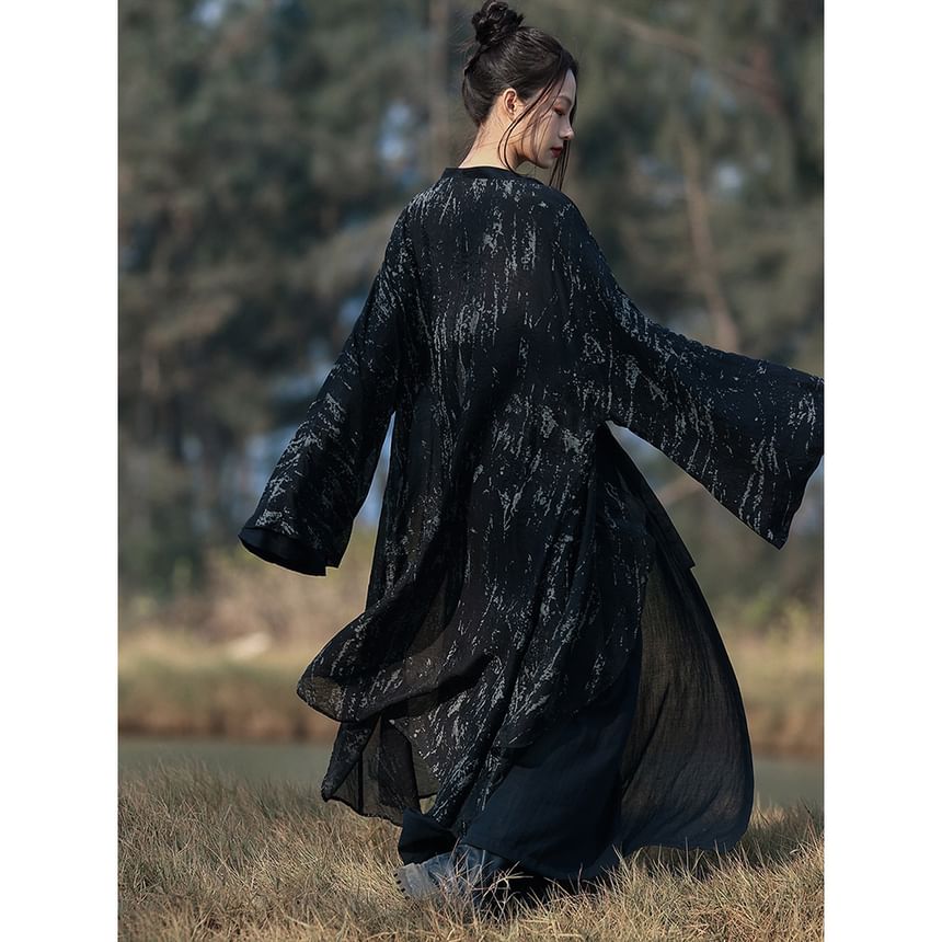 Long Sleeve Wrap Dress with Tie-Dye Jacket and Belt Set