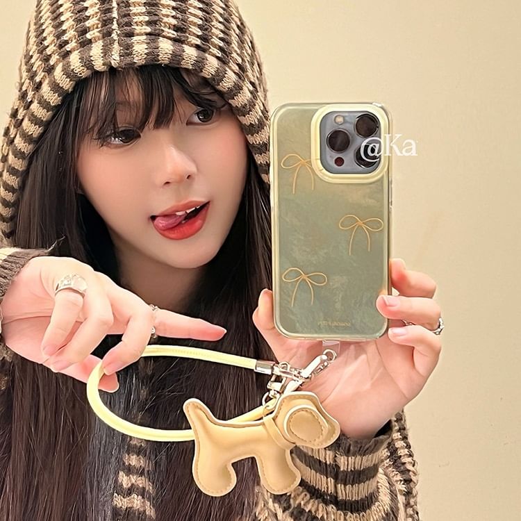 with Strap Charm Case Phone Bow Dog