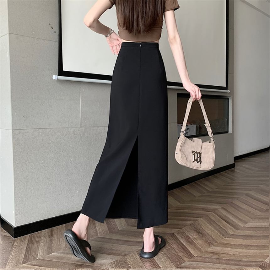 A-Line Plain High Maxi Rise Back-Slit Skirt
