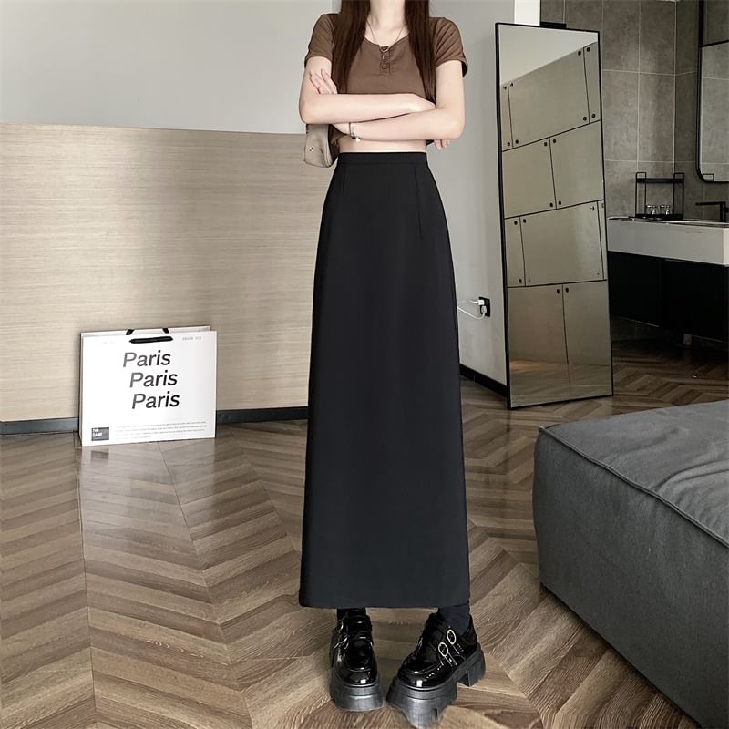 A-Line Plain High Maxi Rise Back-Slit Skirt