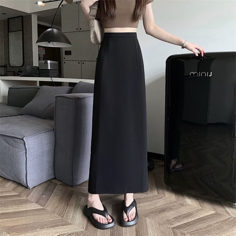 A-Line Plain High Maxi Rise Back-Slit Skirt