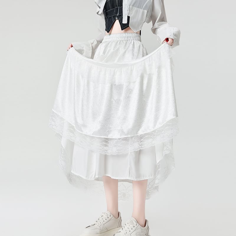 Maxi Plain Trim High A-Line Skirt Rise Lace