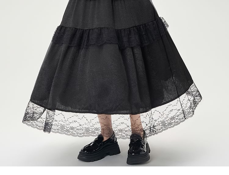 Maxi Plain Trim High A-Line Skirt Rise Lace