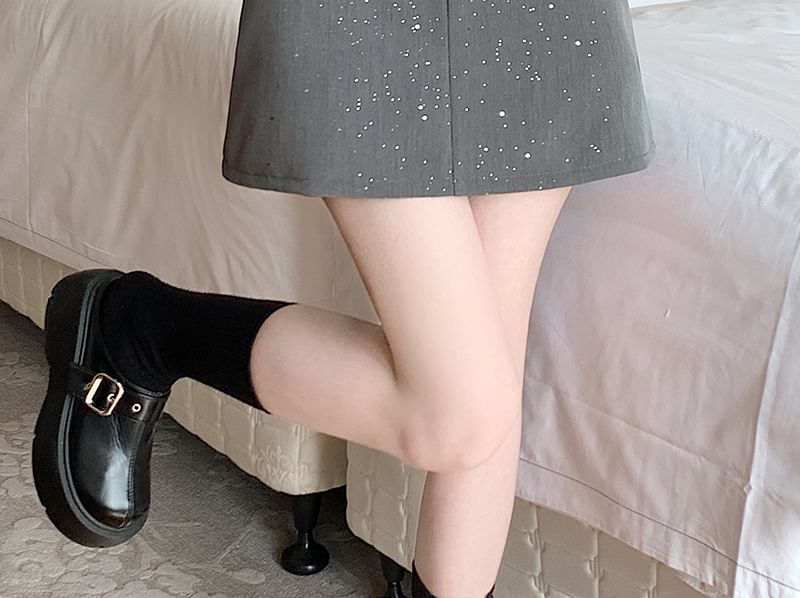 Waist A-Line Mini High Sequin Skirt
