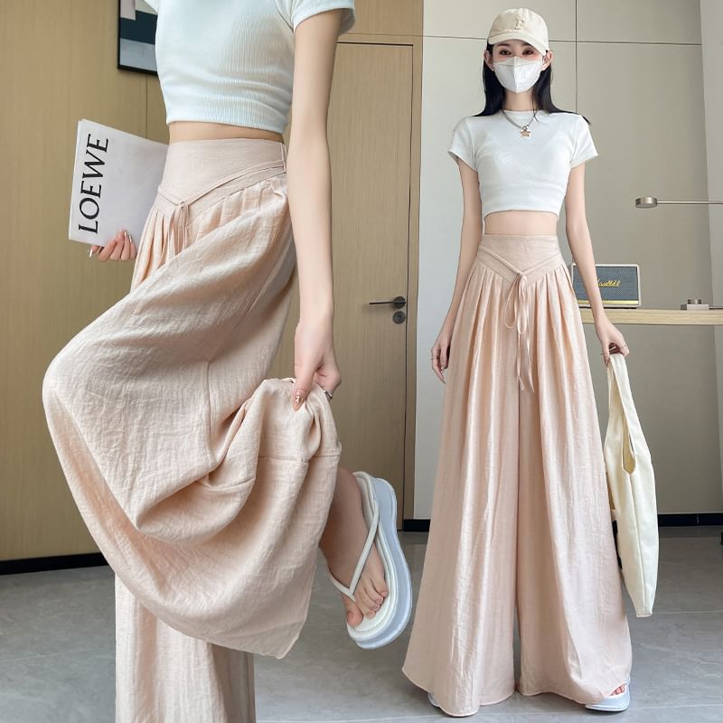 Waist (Various Designs) Plain High Leg Inverted Wide Pleated Pants
