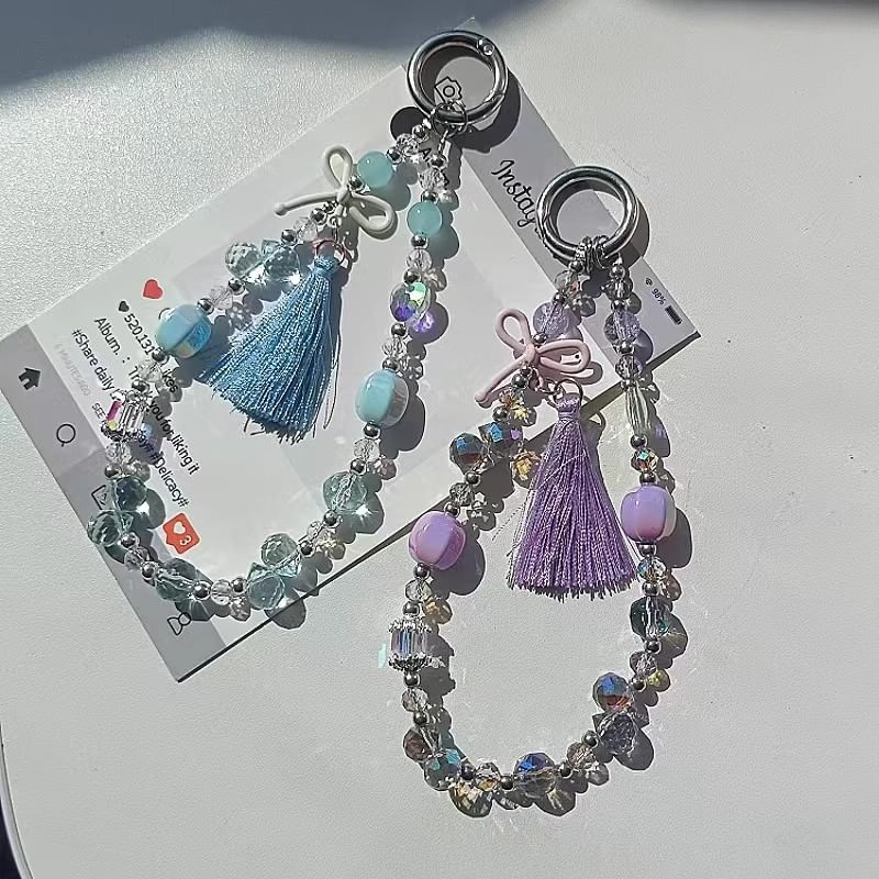 Faux Lanyard Bow Pad Crystal with Strap Phone