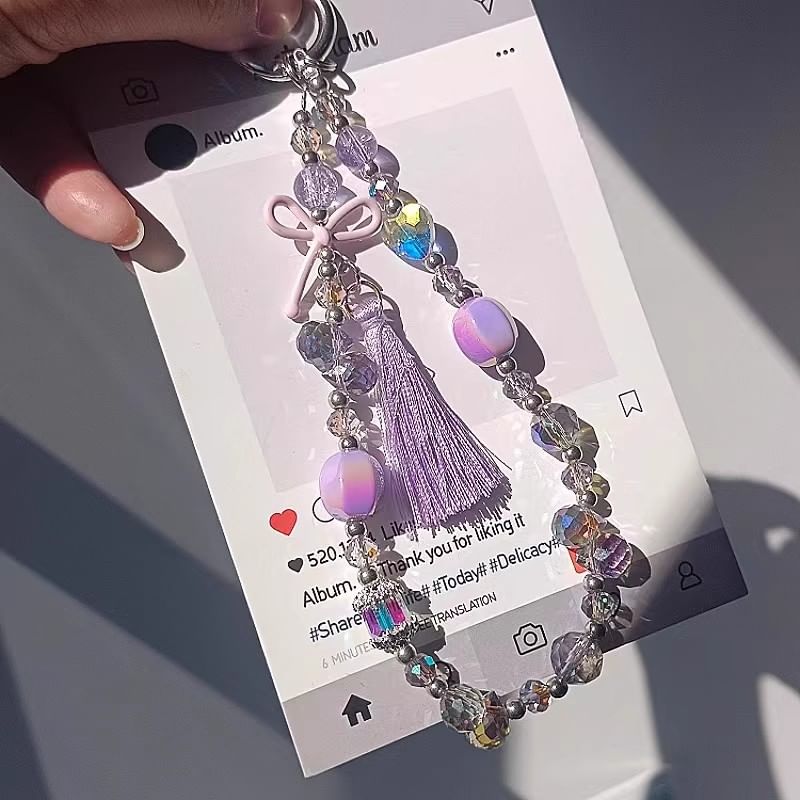 Faux Lanyard Bow Pad Crystal with Strap Phone