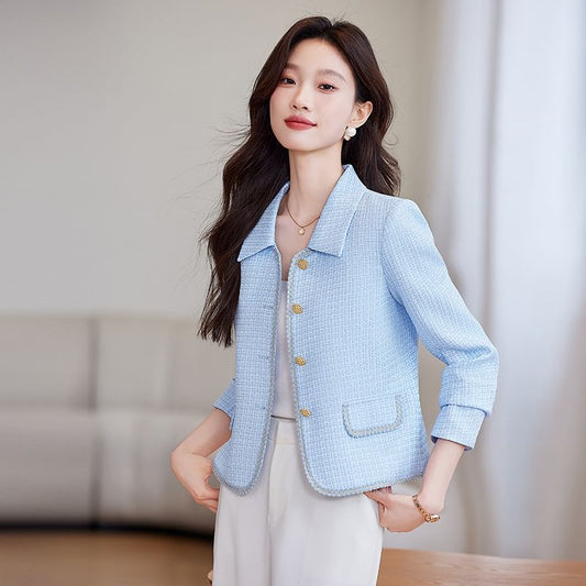 Collared Button-Up Tweed Jacket