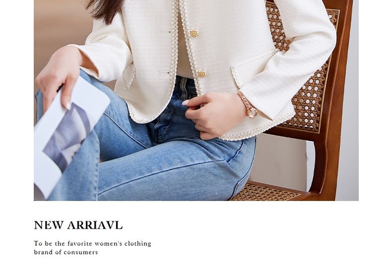 Collared Button-Up Tweed Jacket