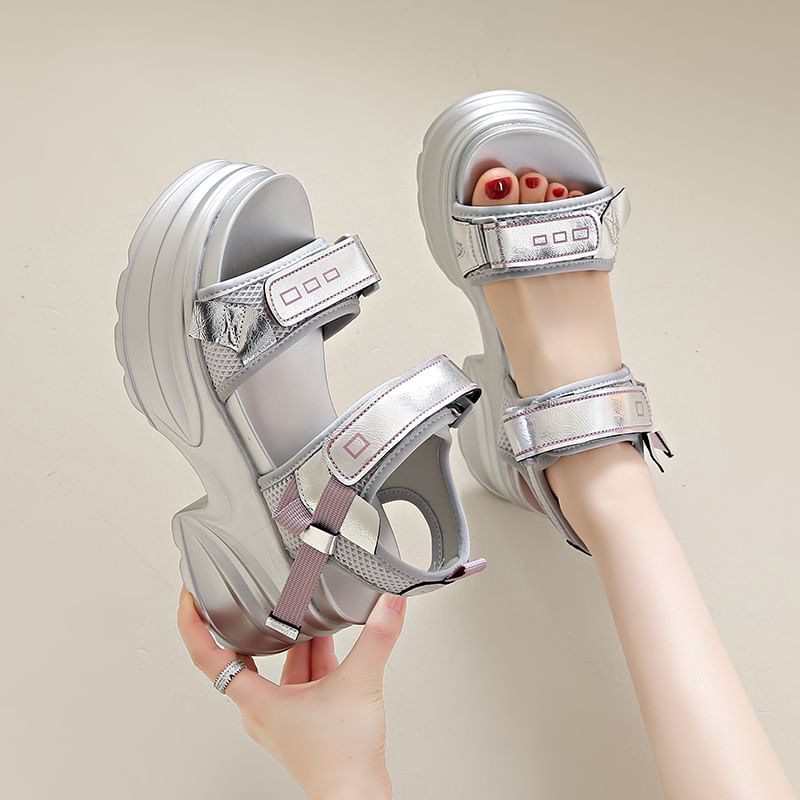 Adhesive Strap Platform Chunky Heel Sandals