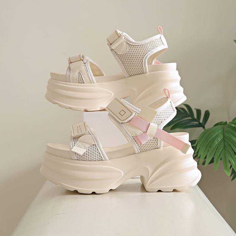 Adhesive Strap Platform Chunky Heel Sandals