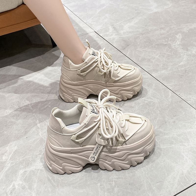 Platform Sneakers Lettering Lace-Up