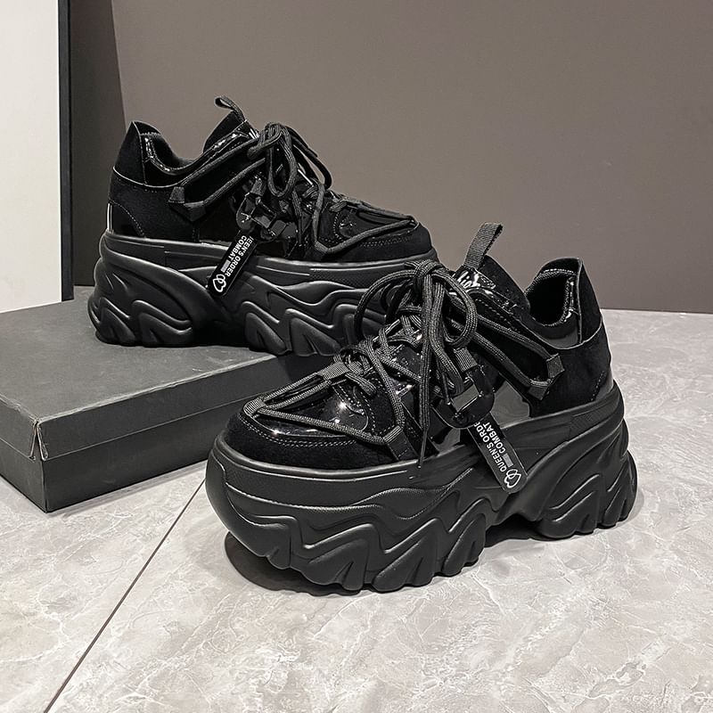 Platform Sneakers Lettering Lace-Up