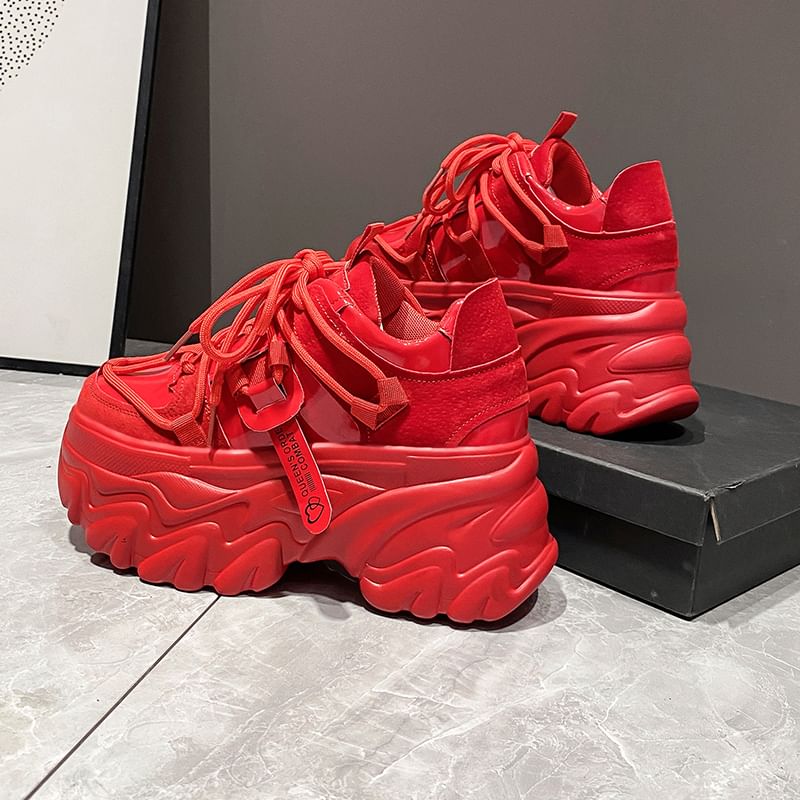 Platform Sneakers Lettering Lace-Up