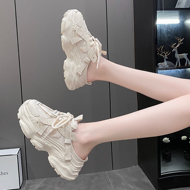 Platform Lettering Lace-Up Sneakers