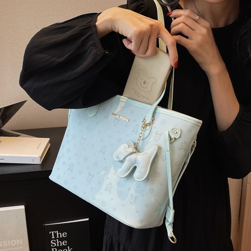 Patterned Faux Drawstring Leather Tote Bag