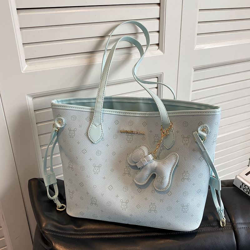 Patterned Faux Drawstring Leather Tote Bag