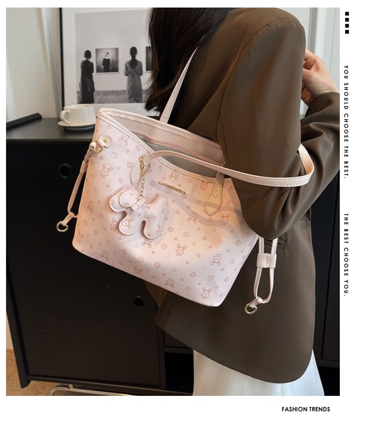 Patterned Faux Drawstring Leather Tote Bag