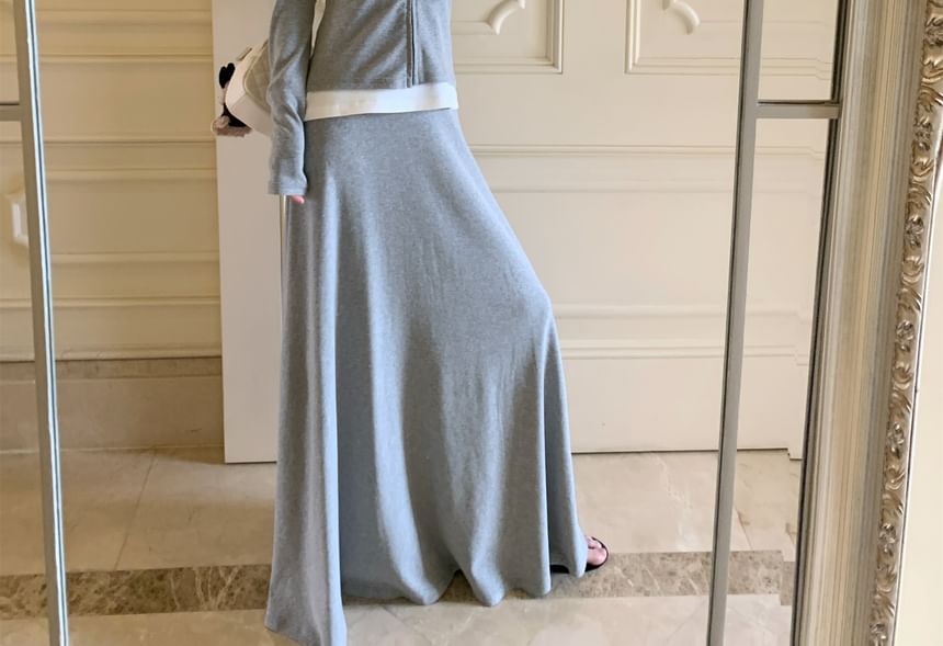 Zip-Up Hoodie with High-Rise Maxi Flared Skirt