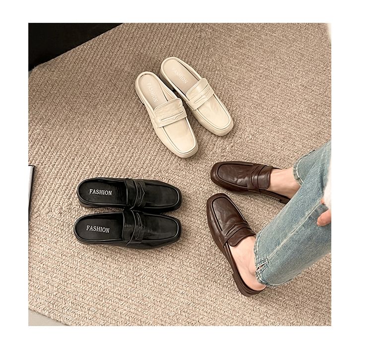 Chunky Faux Plain Leather Loafer Penny Heel Mules