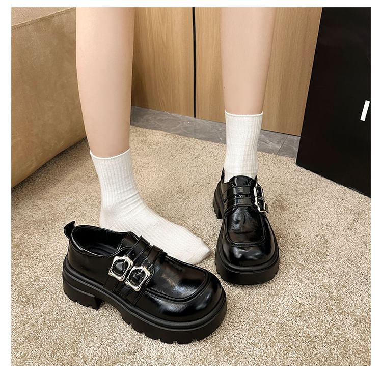 Shoes Leather Faux Buckled Platform Plain