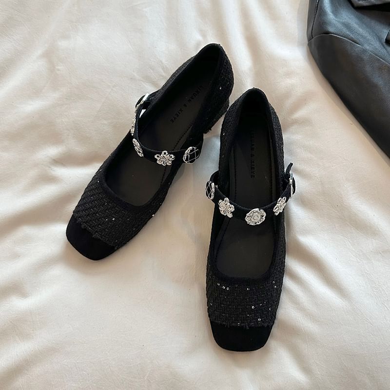 Accent Pumps Heel Metal Jane Mary Sequin Chunky