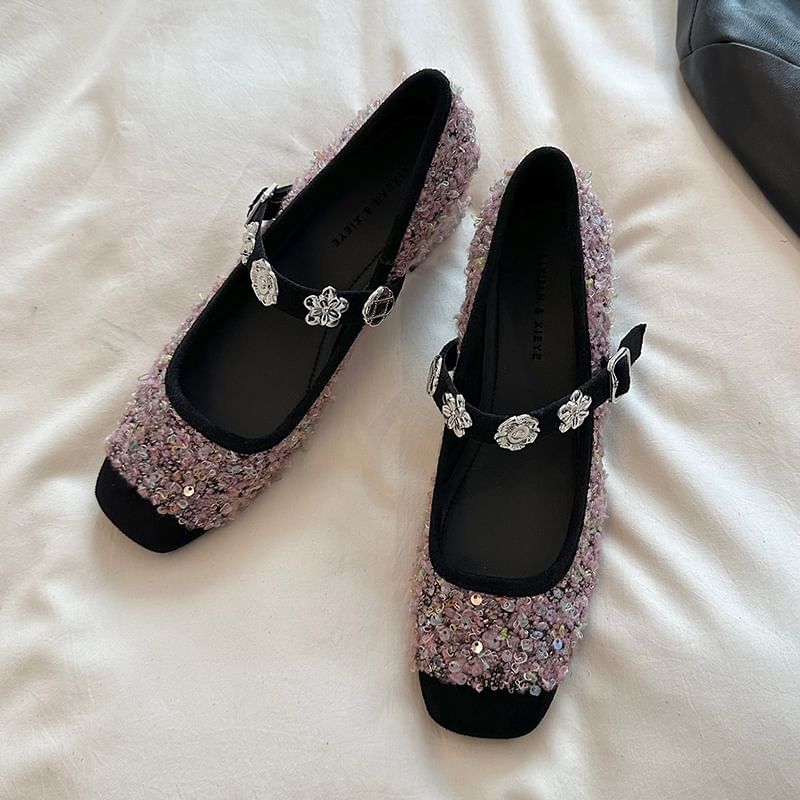 Accent Pumps Heel Metal Jane Mary Sequin Chunky