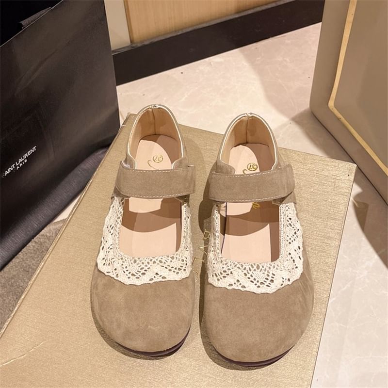Toe Flats Trim Lace Jane Mary Round