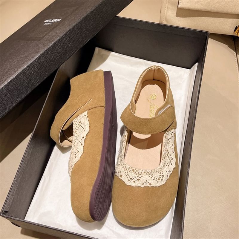 Toe Flats Trim Lace Jane Mary Round