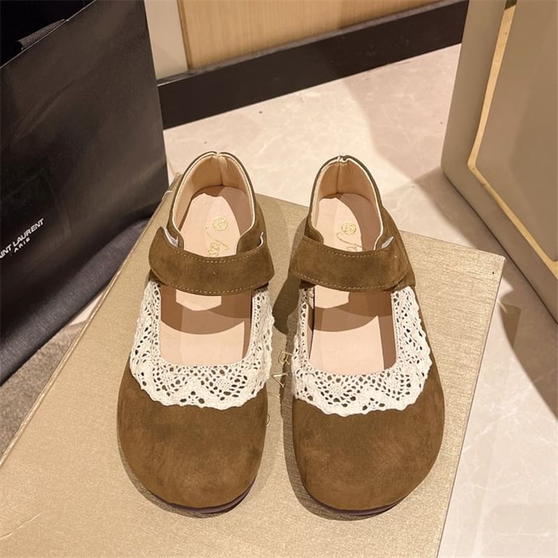 Toe Flats Trim Lace Jane Mary Round