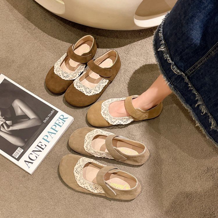 Toe Flats Trim Lace Jane Mary Round