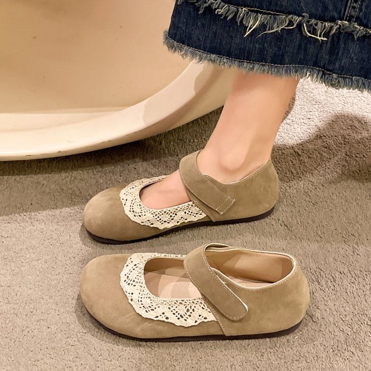 Toe Flats Trim Lace Jane Mary Round