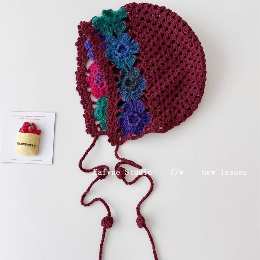 Crochet Bonnet Hat Knit Floral