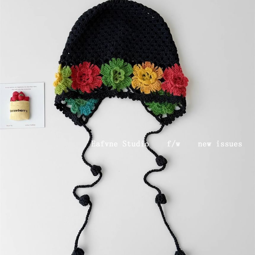 Crochet Bonnet Hat Knit Floral