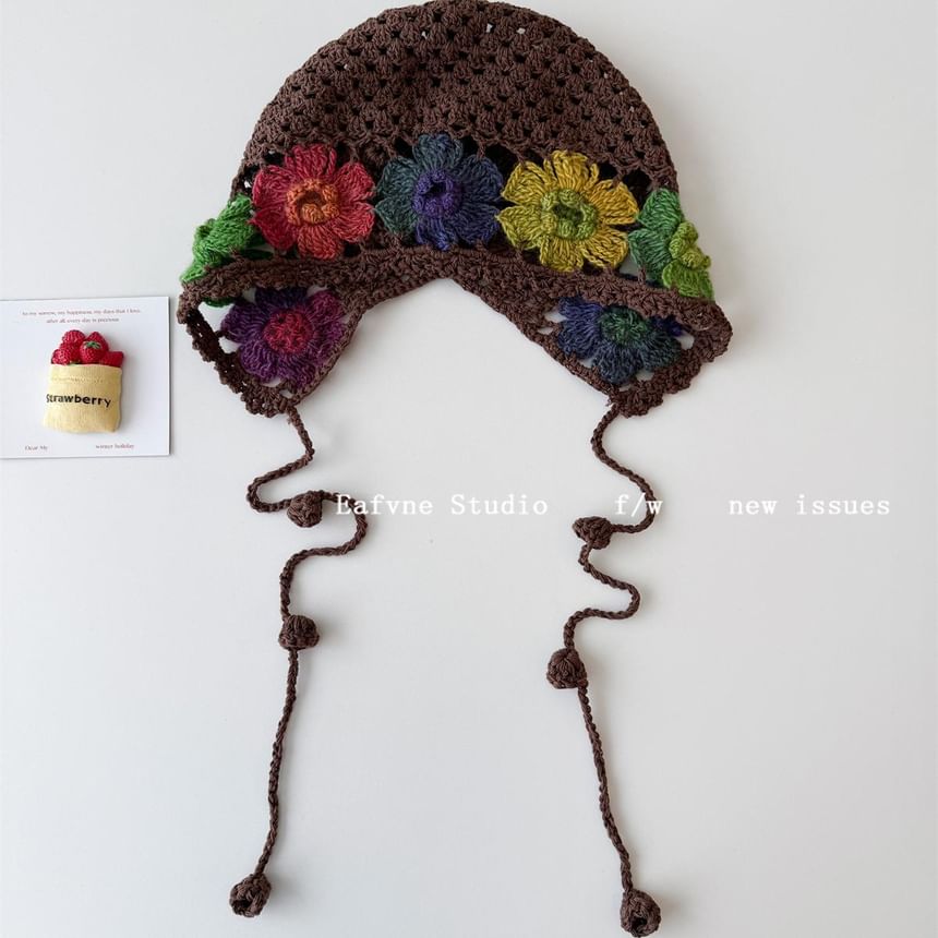 Crochet Bonnet Hat Knit Floral
