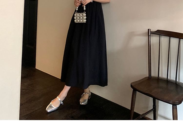 A-Line Plain Shoulder Dress Tie Maxi