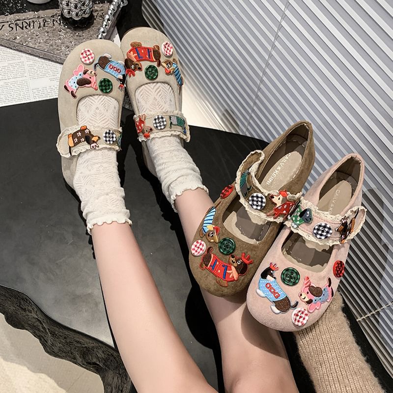Applique Jane Animal Shoes Cartoon Mary